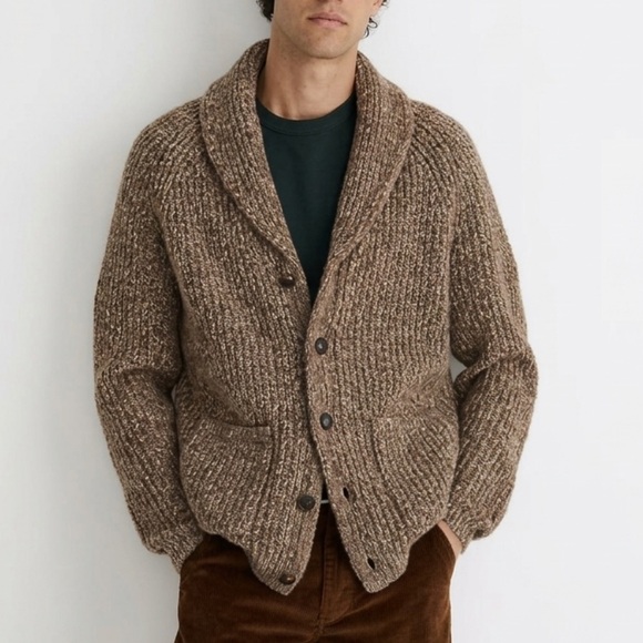 J. Crew Other - J Crew Rugged Merino Wool Heavyweight Cowl Neck Shawl Cardigan Sweater Brown-M